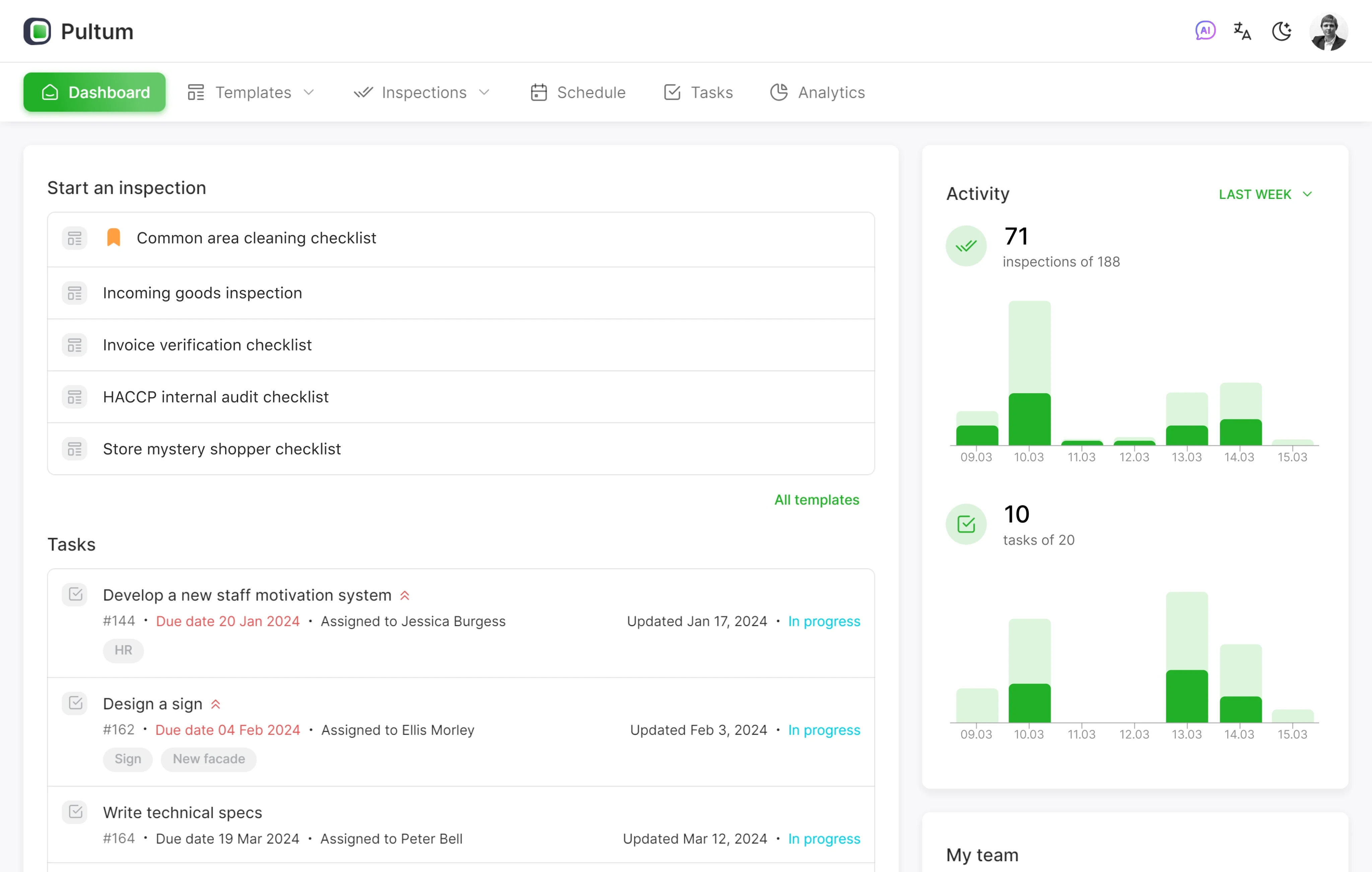 Pultum Checklist Dashboard